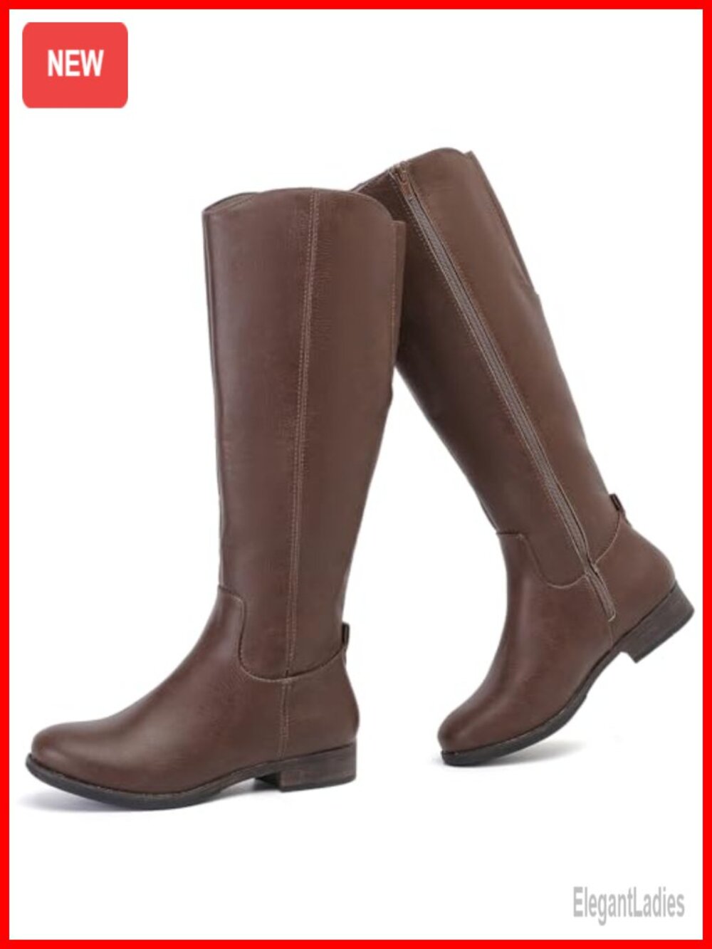 Women's Knee High Riding Boots Faux Leather Round Toe Side Zip Flat Fall Winter